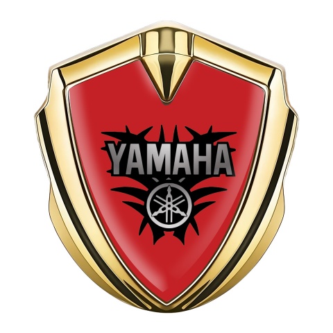 Yamaha Metal Emblem Self Adhesive Gold Red Base Black Engine Motif