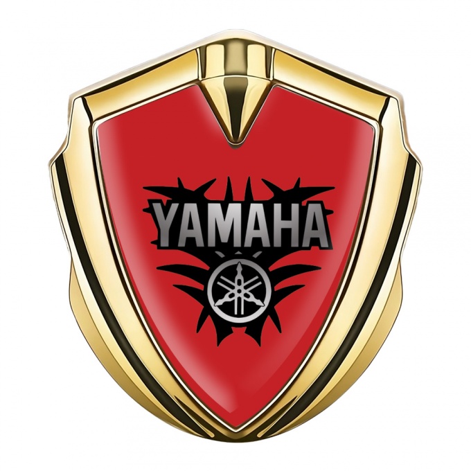 Yamaha Metal Emblem Self Adhesive Gold Red Base Black Engine Motif