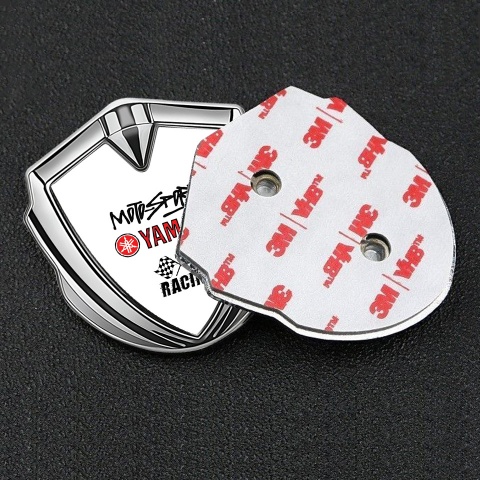 Yamaha Racing Badge Self Adhesive Silver White Base Red Logo Design