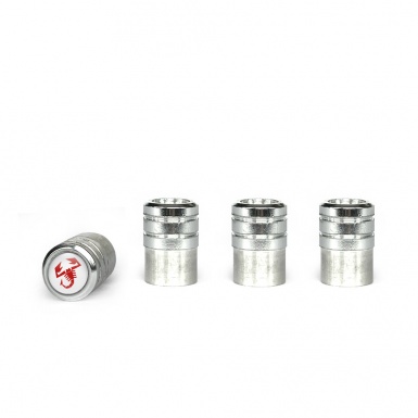 Fiat Abarth Valve Caps Aluminum 4 pcs White Silicone Sticker with Red Logo