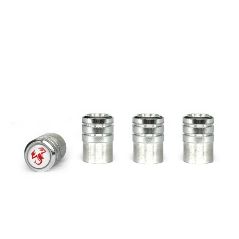 Fiat Abarth Valve Caps Aluminum 4 pcs White Silicone Sticker with Red Logo