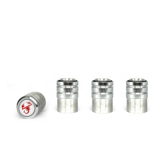 Fiat Abarth Valve Caps Aluminum 4 pcs White Silicone Sticker with Red Logo