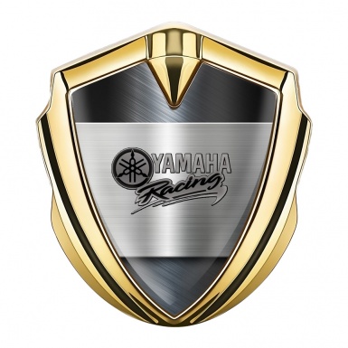 Yamaha Racing Emblem Self Adhesive Gold Brushed Metal Grey Logo