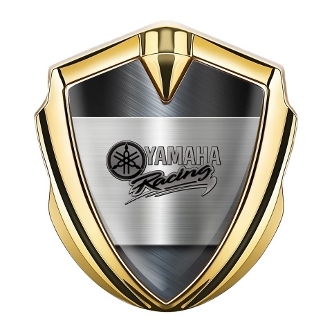 Yamaha Racing Emblem Self Adhesive Gold Brushed Metal Grey Logo