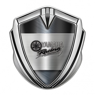 Yamaha Racing Emblem Self Adhesive Silver Brushed Metal Grey Logo