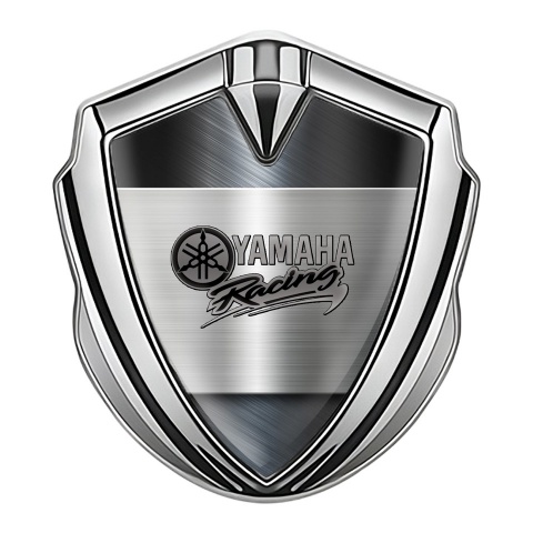 Yamaha Racing Emblem Self Adhesive Silver Brushed Metal Grey Logo