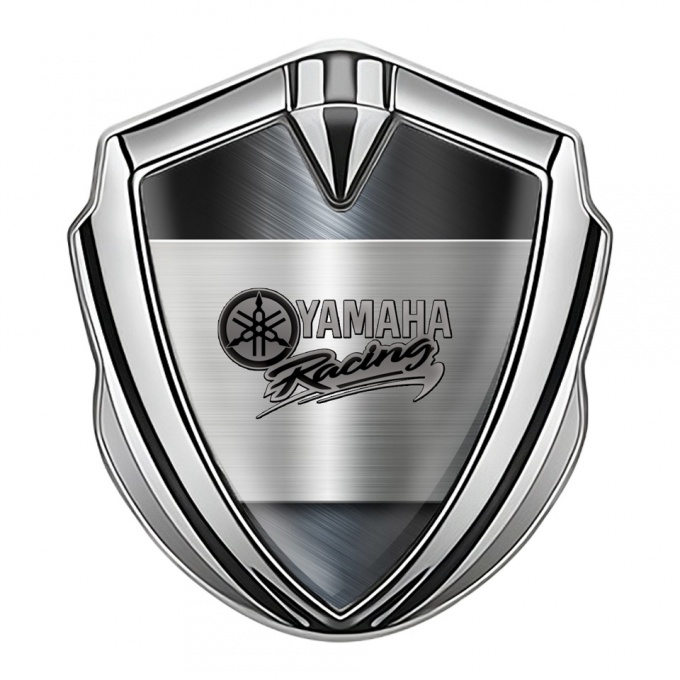 Yamaha Racing Emblem Self Adhesive Silver Brushed Metal Grey Logo