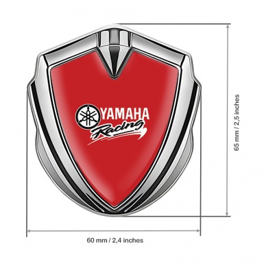 Yamaha Racing Emblem Car Badge Silver Red Base White Color Logo