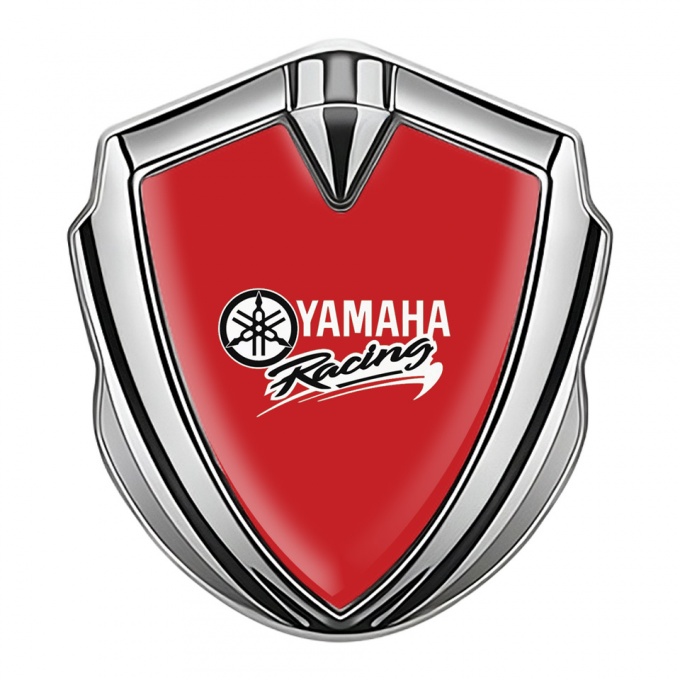 Yamaha Racing Emblem Car Badge Silver Red Base White Color Logo