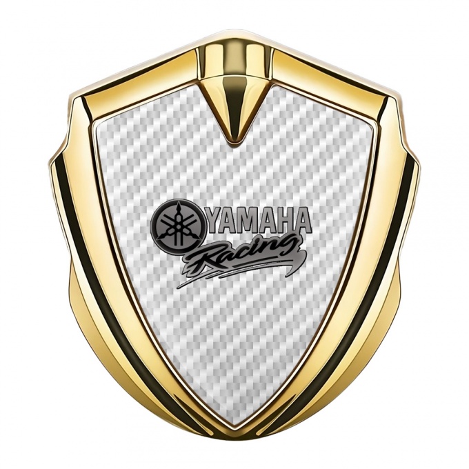 Yamaha Racing Metal Domed Emblem Gold White Carbon Grey Logo