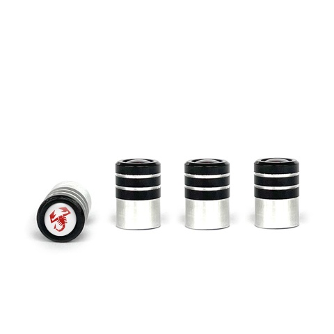 Fiat Abarth Valve Caps 4 pcs White Silicone Sticker with Red Logo