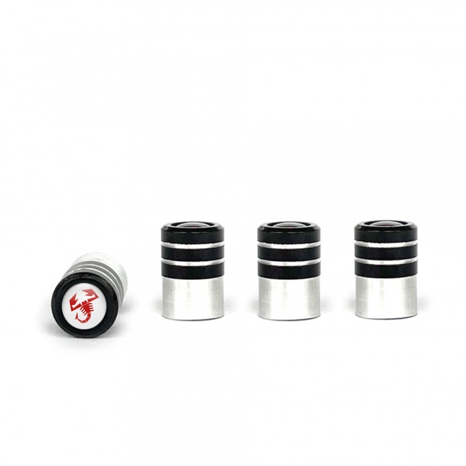 Fiat Abarth Valve Caps 4 pcs White Silicone Sticker with Red Logo