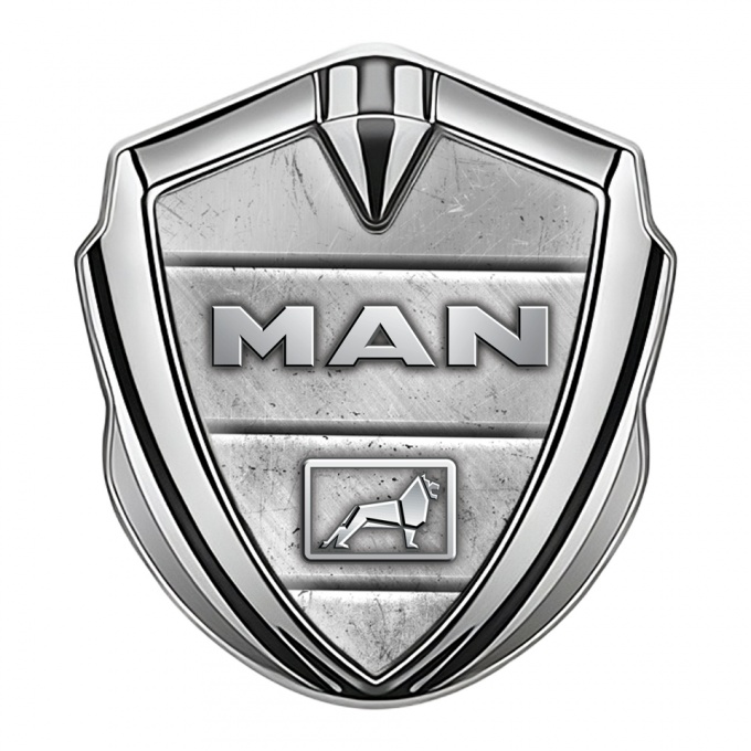 MAN Emblem Badge Self Adhesive Silver Stone Texture Metallic Lion