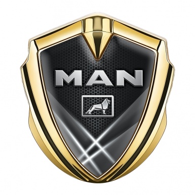 MAN Domed Emblem Gold Grey Hexagon Texture Light Beams Effect