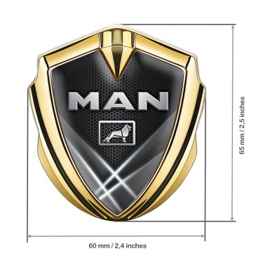 MAN Domed Emblem Gold Grey Hexagon Texture Light Beams Effect