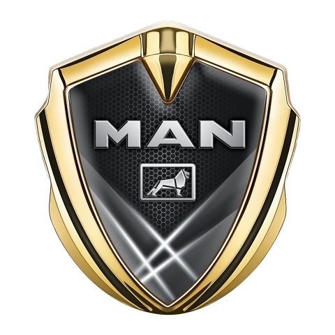 MAN Domed Emblem Gold Grey Hexagon Texture Light Beams Effect