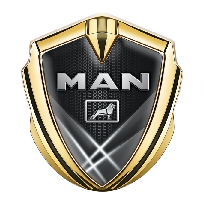 MAN Domed Emblem Gold Grey Hexagon Texture Light Beams Effect