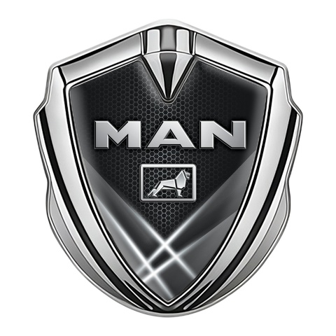 MAN Domed Emblem Silver Grey Hexagon Texture Light Beams Effect