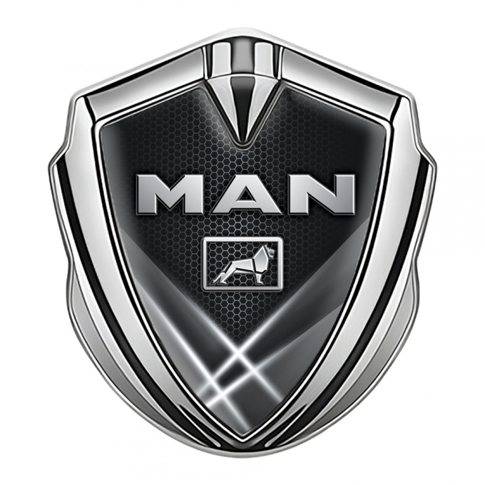 MAN Domed Emblem Silver Grey Hexagon Texture Light Beams Effect