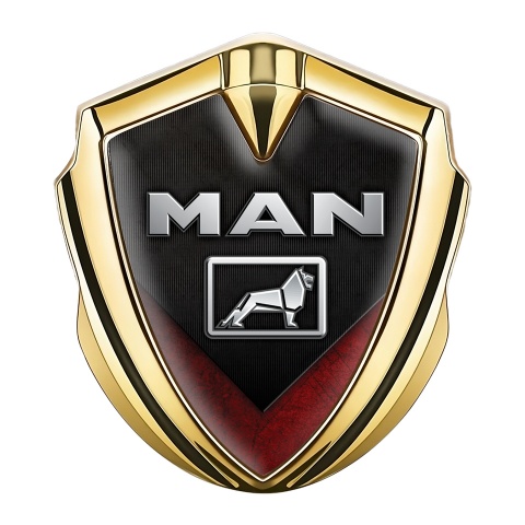 MAN Metal Domed Emblem Gold Dark Panel Red Scratched Fragment Design