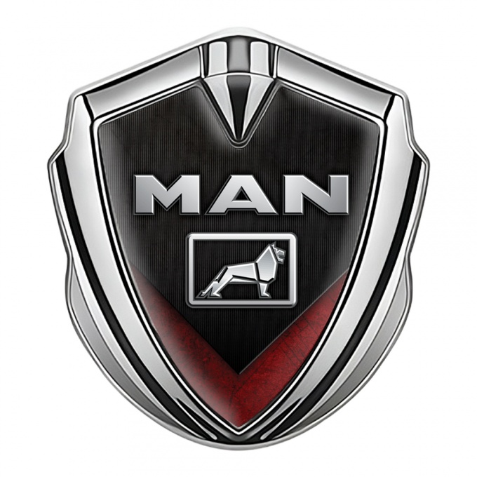 MAN Metal Domed Emblem Silver Dark Panel Red Scratched Fragment Design