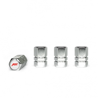 ABT Valve Caps Chrome 4 pcs White Silicone Sticker with Red Logo