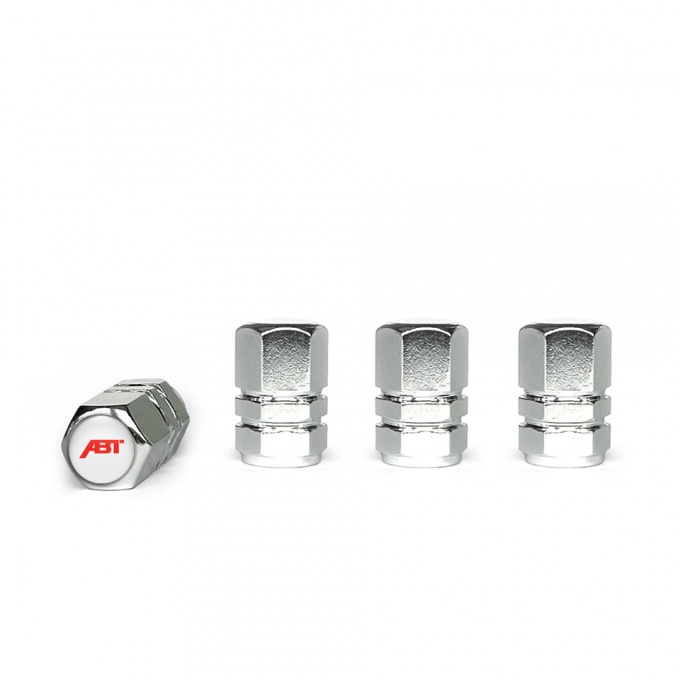 ABT Valve Caps Chrome 4 pcs White Silicone Sticker with Red Logo