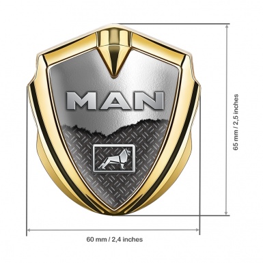 MAN Emblem Ornament Gold Industrial Grate Torn Metal Lion Logo