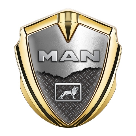 MAN Emblem Ornament Gold Industrial Grate Torn Metal Lion Logo