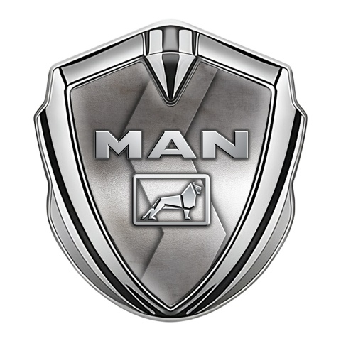 MAN Metal Domed Emblem Silver Abrasive Texture Steel Color Logo