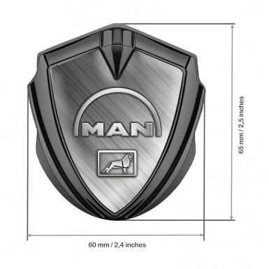 MAN Emblem Badge Self Adhesive Graphite Brushed Aluminum Half Circle Logo