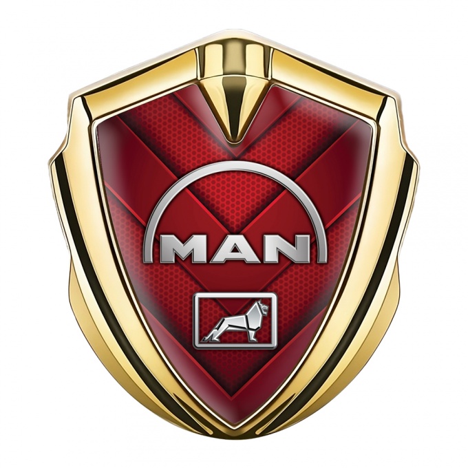 MAN Emblem Fender Badge Gold Red Hex Elements Half Curved Logo