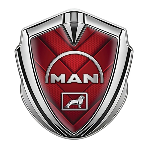 MAN Emblem Fender Badge Silver Red Hex Elements Half Curved Logo