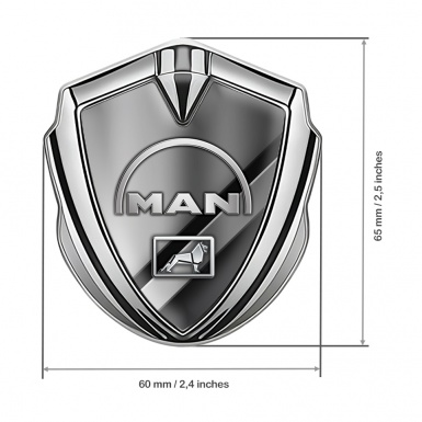 MAN Fender Emblem Badge Silver Polished Metal Half Curved Logo