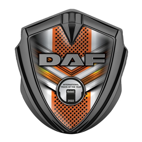 DAF Emblem Badge Graphite Orange Elements Steel Plaque Edition