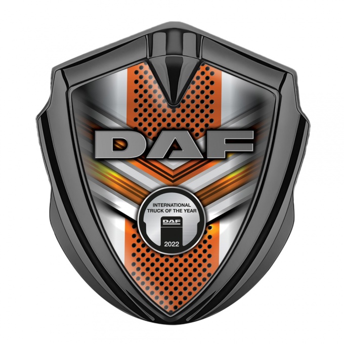 DAF Emblem Badge Graphite Orange Elements Steel Plaque Edition