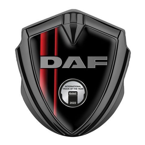 DAF Metal Emblem Self Adhesive Graphite Black Crimson Stripes Metallic Plaque
