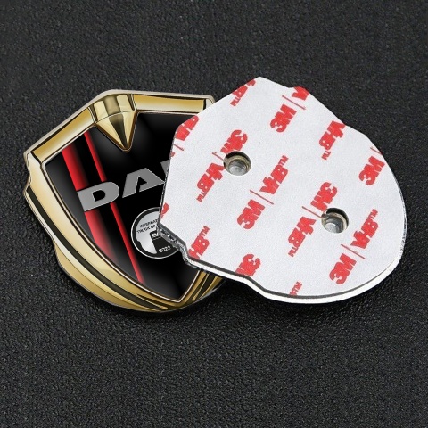 DAF Metal Emblem Self Adhesive Gold Black Crimson Stripes Metallic Plaque
