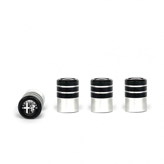 Alfa Romeo Valve Caps 4 pcs Black Silicone Sticker with White Logo