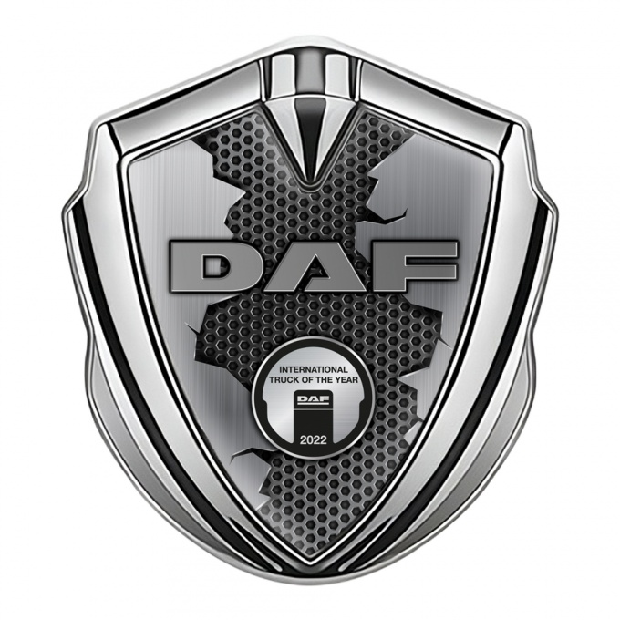 DAF Emblem Badge Silver Hexagon Texture Broken Steel Metallic Logo
