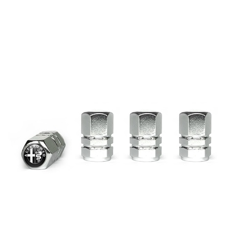 Alfa Romeo Valve Caps Chrome 4 pcs Black Silicone Sticker with White Logo