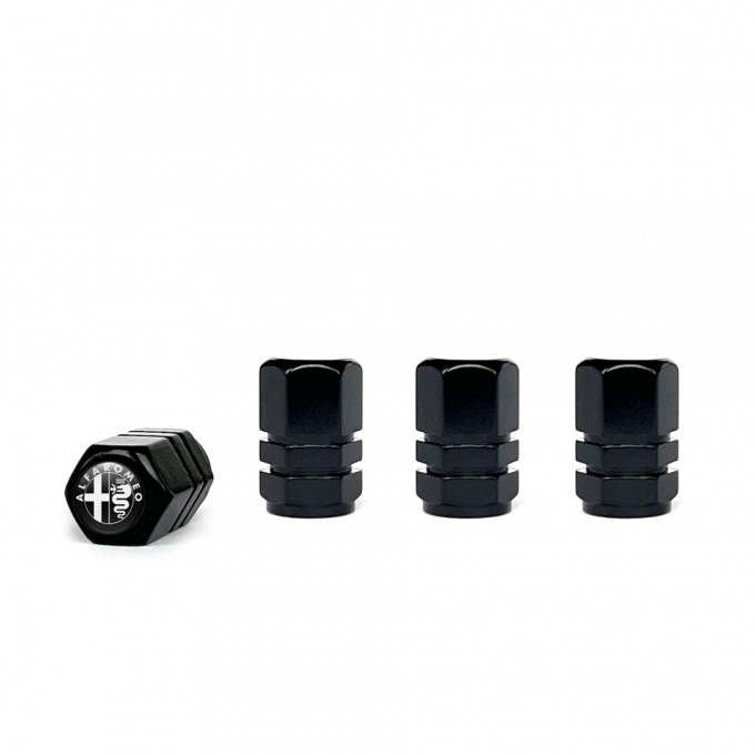 Alfa Romeo Valve Caps Black 4 pcs Black Silicone Sticker with White Logo
