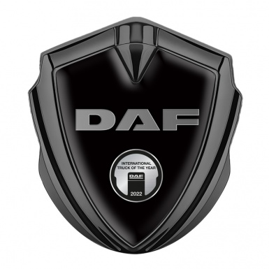 DAF Emblem Fender Badge Graphite Black Base Oval Metallic Plaque Design