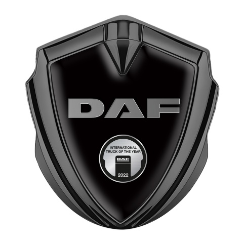 DAF Emblem Fender Badge Graphite Black Base Oval Metallic Plaque Design
