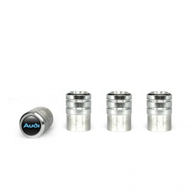 Audi Valve Caps Aluminum 4 pcs Black Silicone Sticker with Blue Logo