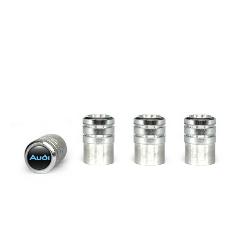 Audi Valve Caps Aluminum 4 pcs Black Silicone Sticker with Blue Logo