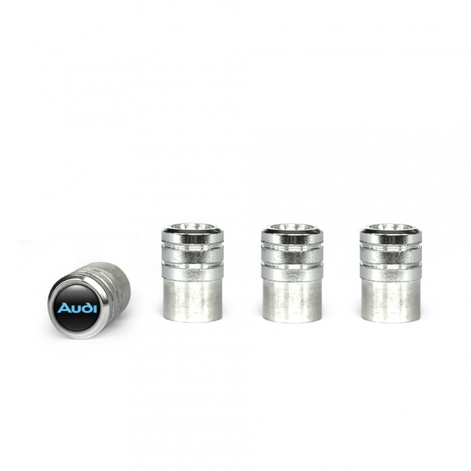 Audi Valve Caps Aluminum 4 pcs Black Silicone Sticker with Blue Logo