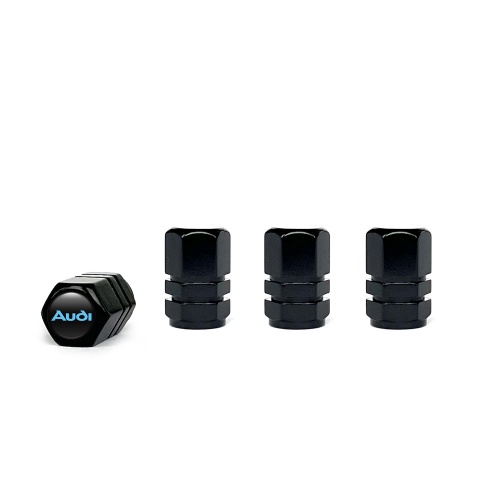 Audi Black Valve Caps 4 pcs Black Silicone Sticker with Blue Logo