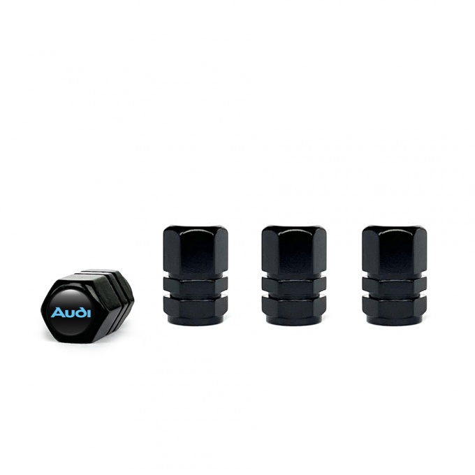 Audi Black Valve Caps 4 pcs Black Silicone Sticker with Blue Logo