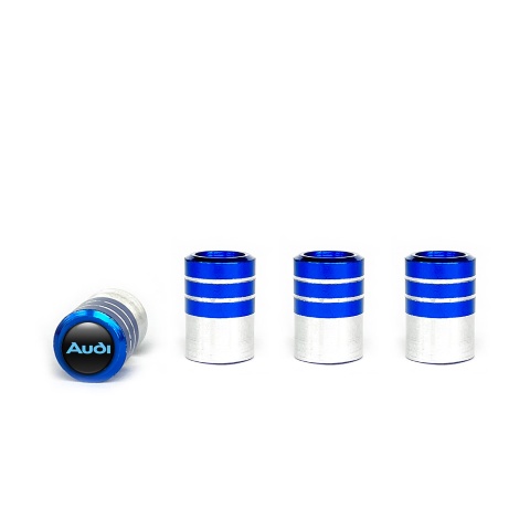 Audi Valve Caps Blue 4 pcs Black Silicone Sticker with Blue Logo